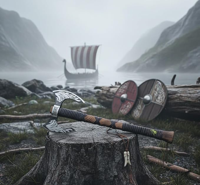 Custom Hand Forged Viking Axe – 5160 High Carbon Steel Bearded Hatchet Blade- Real Tomahawk Viking Style Personalized Gift for Him Camping &amp Display Ready