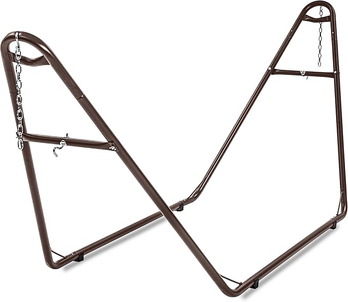 gafete Universal 2 Person Hammock Stand Only 600 lbs Capacity Fits 9 to 14ft Hammocks Adjustable Double Heavy Duty Powder-Coated Steel Stand for Outside Multi-Use (Coffee)
