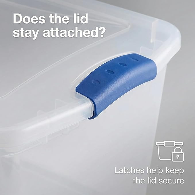 66 Quart Clear Latching Storage Bin with Lid Stackable Plastic Tote for Closet Bedroom Dorm &amp Craft Room Storage 24 x 16 x 13 7/8 in Blue Latches (2 Pack)
