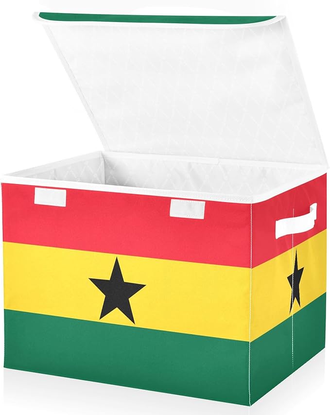 Ghana Flag Ghanaian National Storage Bins with Lid Stackable Fabric Storage Organizer Bins with Lids for Dorm Room Home