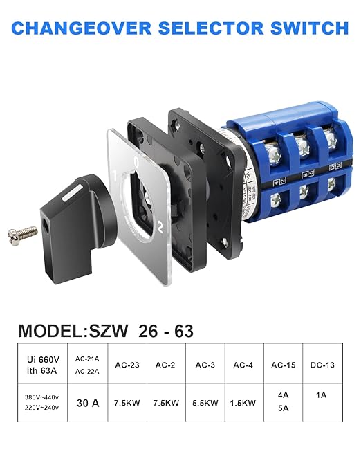 Multi-Transfer Switch AC 660V 63A 3 Positions 12 Terminals - Changeover Selection Switch for RV Camper and Boat