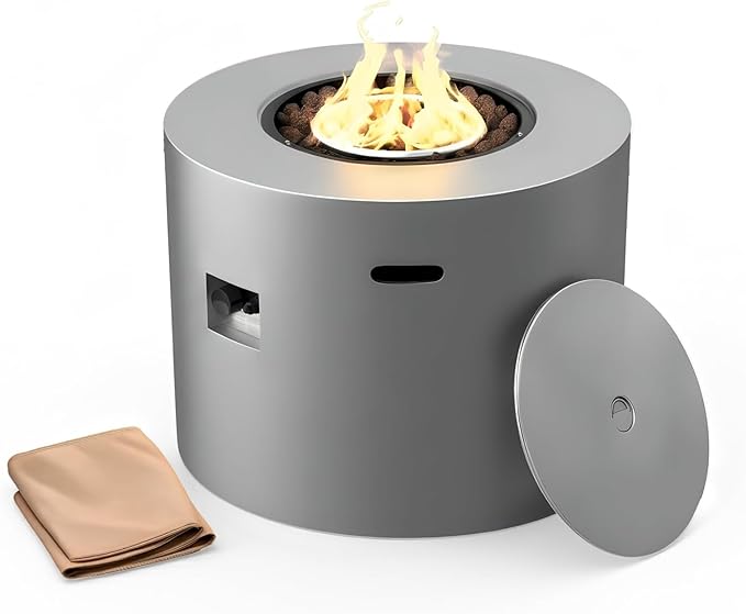 32 Inch Propane Fire Pit Table 50000 BTU Round Outdoor Fire Table Alloy Steel Gas Fire Pits with Waterproof Cover Lava Rocks and Lid CSA Certified for Patio Deck Backyard Gray