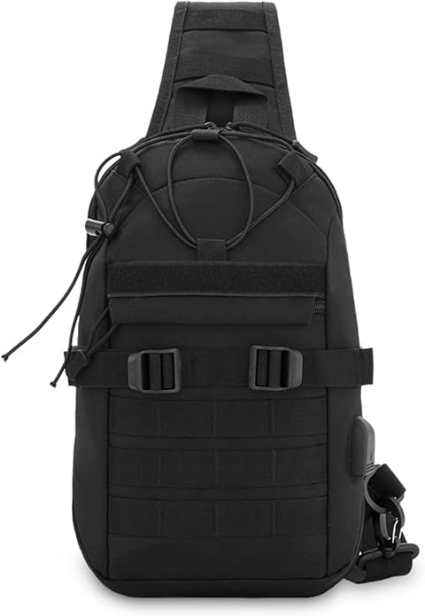 Men's Tactical Sling Bag Crossbody Shoulder Daypack with USB Charging Port for Cycling Travel Hiking