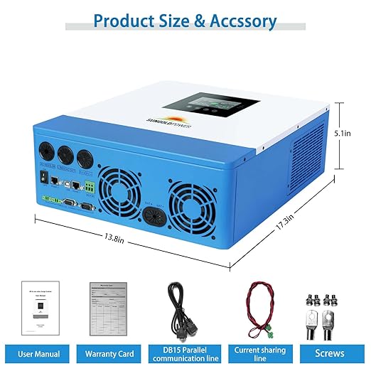 SUNGOLDPOWER UL1741 5000W DC 48V Pure Sine Wave Solar Inverter120Vac output100A MPPT Solar Charger and 40A AC Battery ChargerAll In One Solar Inverter for Back upOff Grid system (Support Parallel)