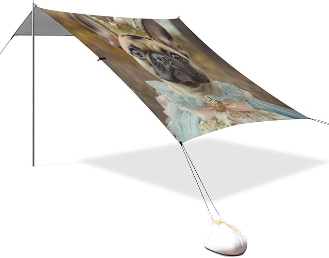 ALAZA French Bulldog Dog Dressed Up Crown Beach Tent Sun Shelter Portable Canopy Sunshade for Outdoor Camping Picnics Backyard Fun 10x9 ft