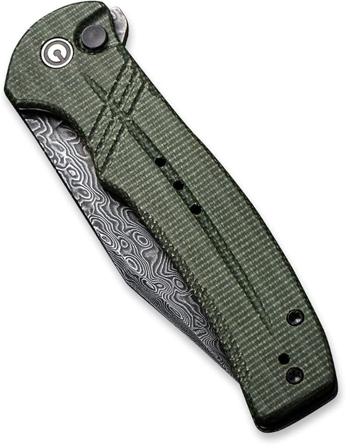 CIVIVI Cogent Button Lock Flipper Pocket Knife Damascus Blade Green Micarta Handle Good for Outdoor EDC Camping C20038D-DS1