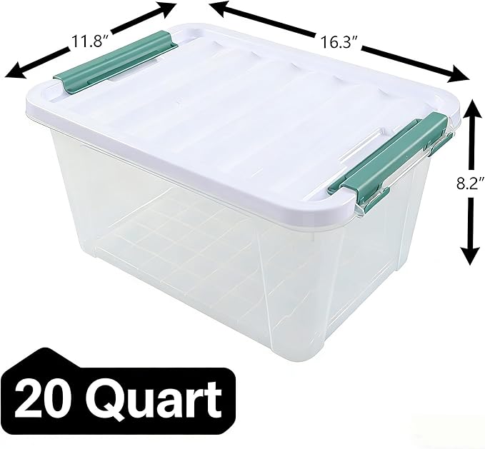 20 Quart Stackable Plastic Storage Bins with Lids 6 Pack Durable Nestable Containers Clear Latching Storage Box