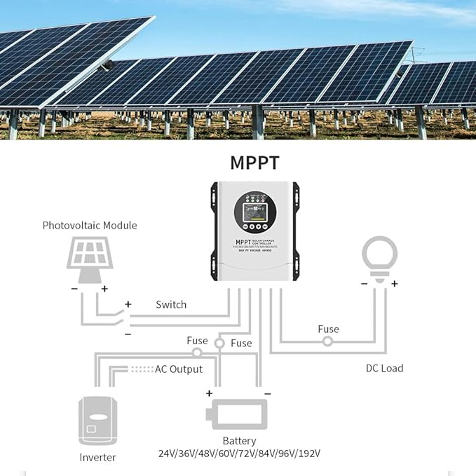 Y&ampH 120A MPPT Solar Charger Controller Max Input 480V PV with 24V-96V Auto Battery Recognition Gel/Flooded/Lithium Compatible - High Efficiency PV Regulator