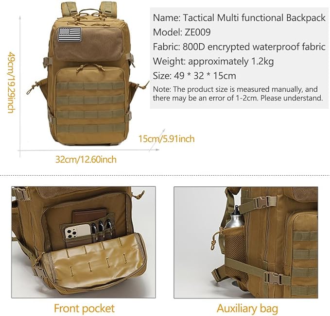 Tactical Backpack Military Backpacks 45L Army Backpacks Large Waterproof Bug out Bag for Fishing Hiking Hunting (Military Green)