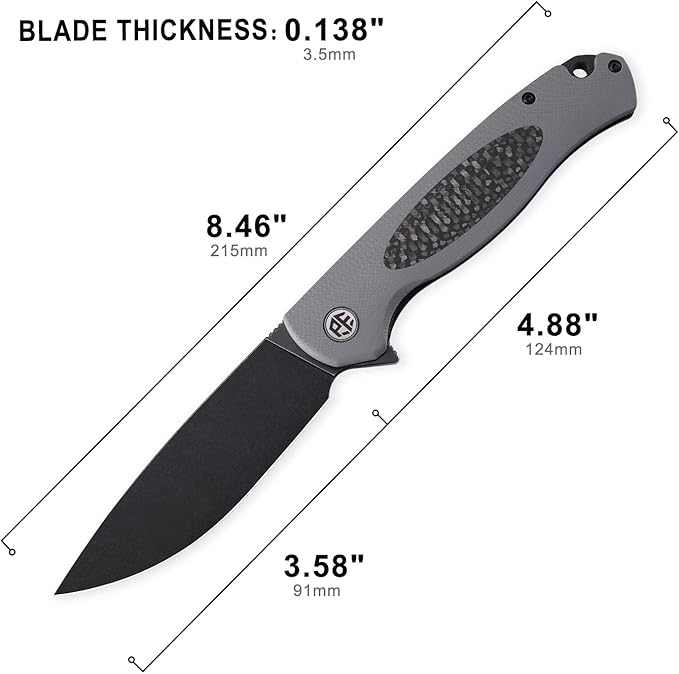 Petrified fish PFB03 Stamp Pocket Knife 3.58 D2 Black Stonewashed Blade 4.79 oz G10 Handle Flipper Liner lock Folding Knife (Gray &amp Black Stonewashed)