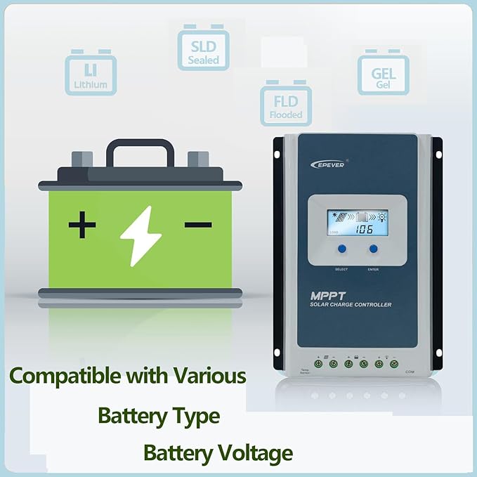 EPEVER 40A 12/24/ Auto Identify MPPT Solar Charge Controller with Remote Control Adjustable Parameters and Temperature Sensor Support Lithium (Tracer4210ANG3 with MT52-MT50 Upgrade Version)