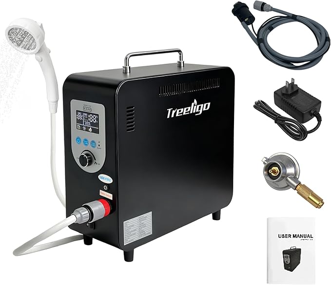 Treeligo 40900BTU Portable Propane Water Heater for CampingInstant Hot Water Heaters with Minimalist Style &amp 4500mAh Battery for Outdoor Showering and Cleaning on RV Trips Hiking Fishing