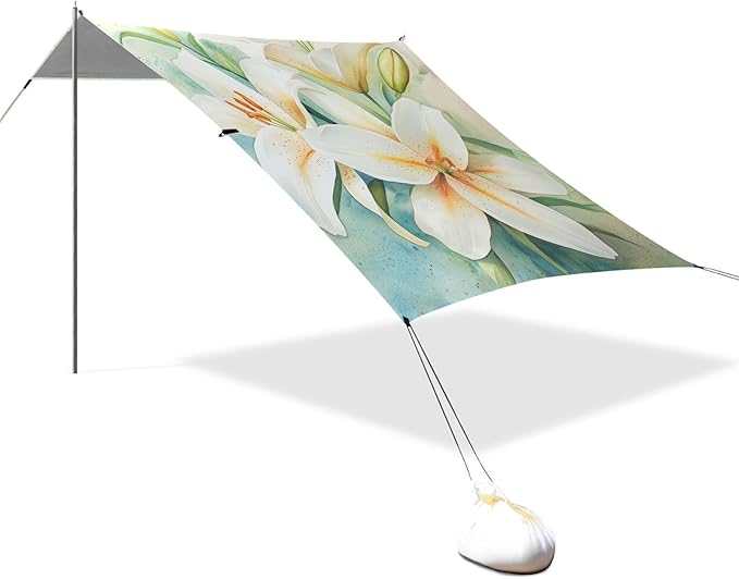 ALAZA A Graceful Collection of Lily Watercolor Beach Tent Sun Shelter Portable Canopy Sunshade for Outdoor Camping Picnics Backyard Fun 10x9 ft