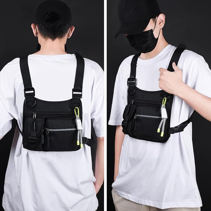 MiOYOOW Tactical Chest Bag Running Vest Backpack with Reflective Zipper Tape Waterproof Sports Chest Pack for Hiking Cycling Hunting Fishing Travelling