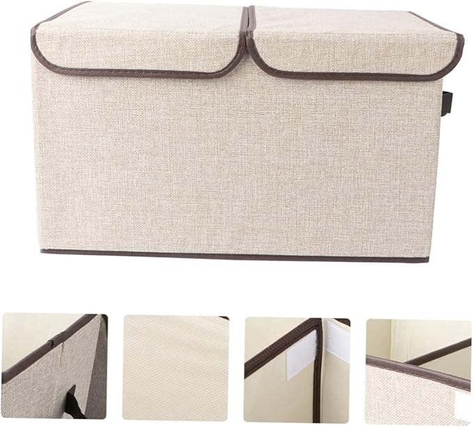 Luxshiny Large Storage Basket Lid with Handles Cotton Linen Storage Box Double Lids