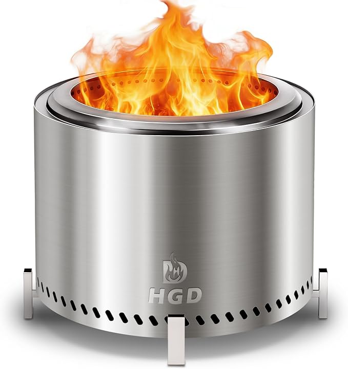 HGD 20 Inch Smokeless Patio Fire Pit Outdoor Wood Burning Stove Stainless Steel Firepit for Backyard Patio Garden Picnic