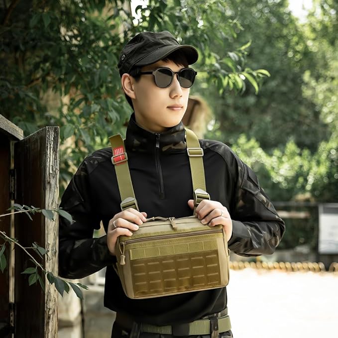 MiOYOOW Tactical Chest Rig Bag Waterproof Sports Utility Chest Pack Molle Running Chest Vest Bag for Running Hiking Cycling