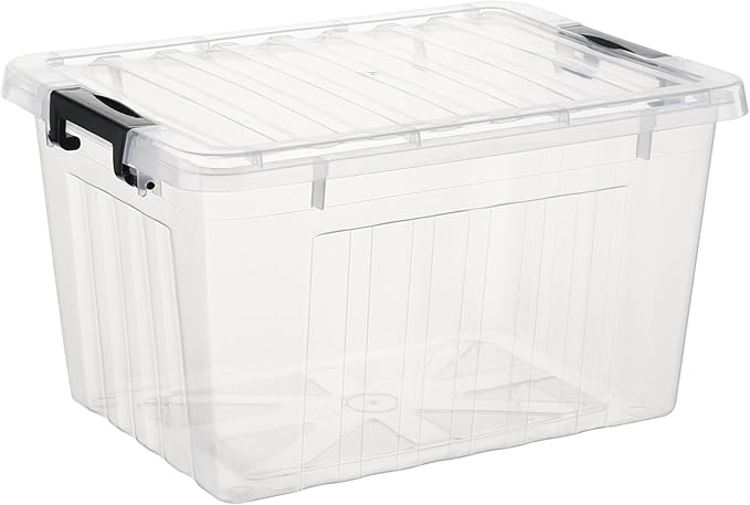 Cetomo Lidded Storage Bin Stackable Storage Box Organizing Container with Lid and Snap Lock Durable Plastic Clear 18 Quart Pack of 6