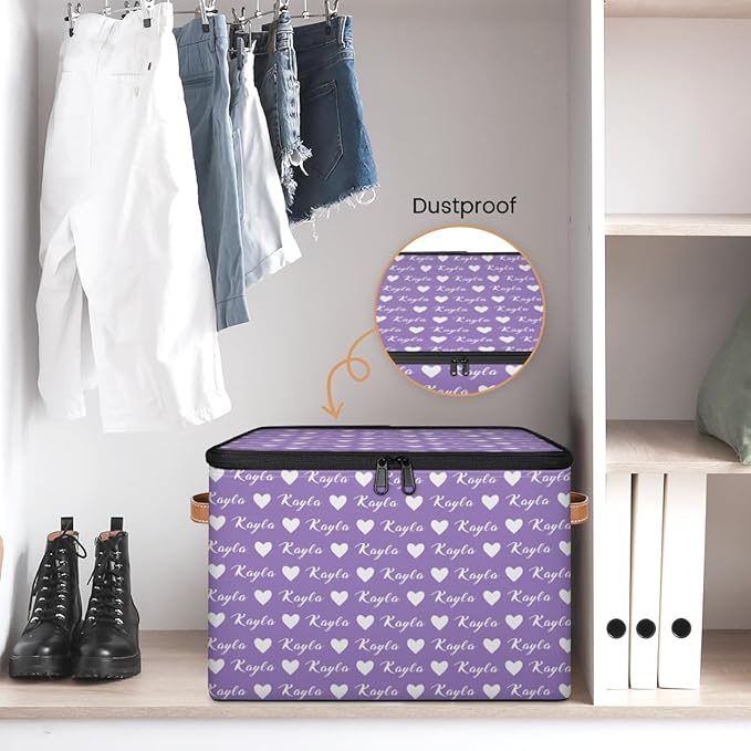 Custom Storage Bins with Zipper Lid Personalized Love Fabric Lidded Storage Baskets Boxes Foldable Cubes Clothes Organizer Container