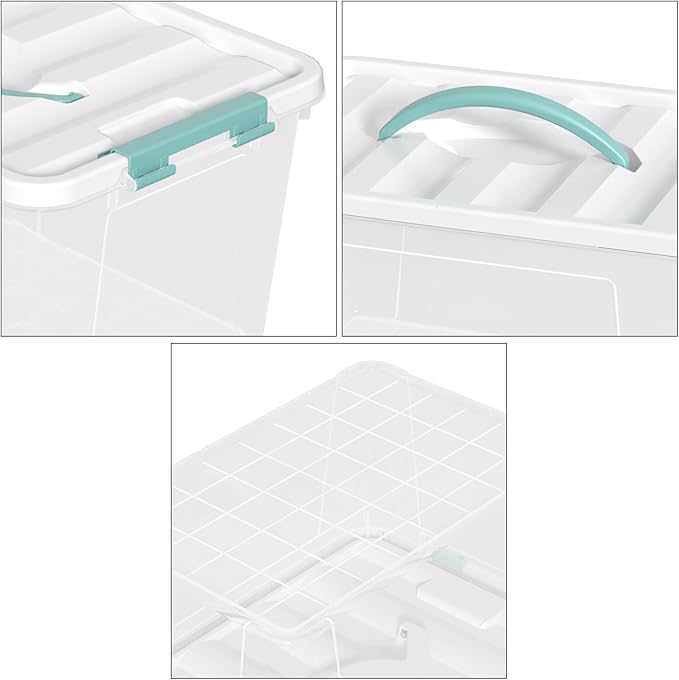 Vababa 14 L Clear Latch Storage Bins with Top Handle 4 Pack Plastic Storage Box with Lid