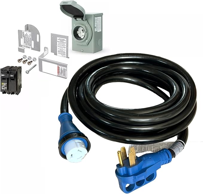 50 Amp Generator Hook-up Kit for Square D 150/200/225 Amp Load Center 25 Ft Power Cord Power Inlet Box Interlock Kit (for Homeline Panel)