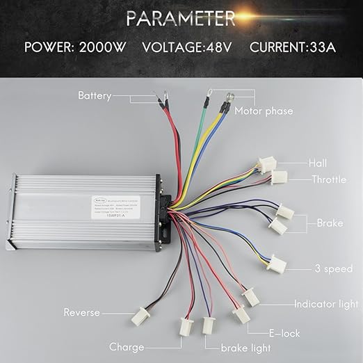 Electric Brushless DC Motor Complete Kit 48V 2000W 4300RPM High Speed Motor with 33A 15 Mosfet Controller Power Display LCD Throttle Electric Scooter Bicycle Motorcycle Mid Drive Motor DIY Part