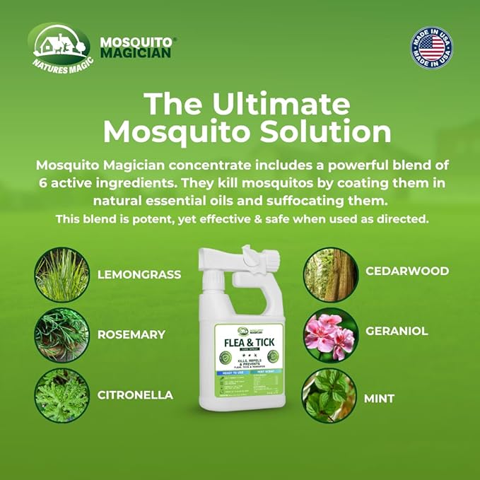 Mosquito Magician Flea and Tick Yard Spray with Hose End Sprayer – Mosquito &amp Tick Killer and Repellent Flea Treatment &amp Outdoor Bug Control for Lawn Garden &amp Backyard – Mint Scent 32 O