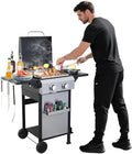 2-Burner Propane Gas BBQ Grill SS Plancha 24600BTU Stainless Steel Barbecue Grill With Wire Enamel Cooking Grids Foldable Side Table for Outdoor Camping (Style9: 2-Burner with SS Plancha)