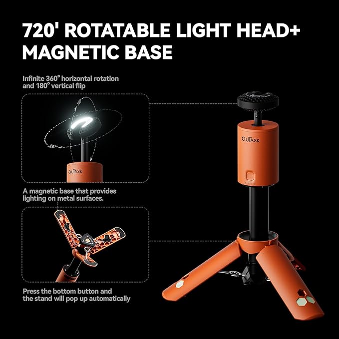 Outask Camping Light Telescopic Collapsible Magnetic Camping Lantern with 12000mAh Battery Telescoping IPX6/IPX7 Waterproof Flashlights Camping Lamp for Emergency Camping