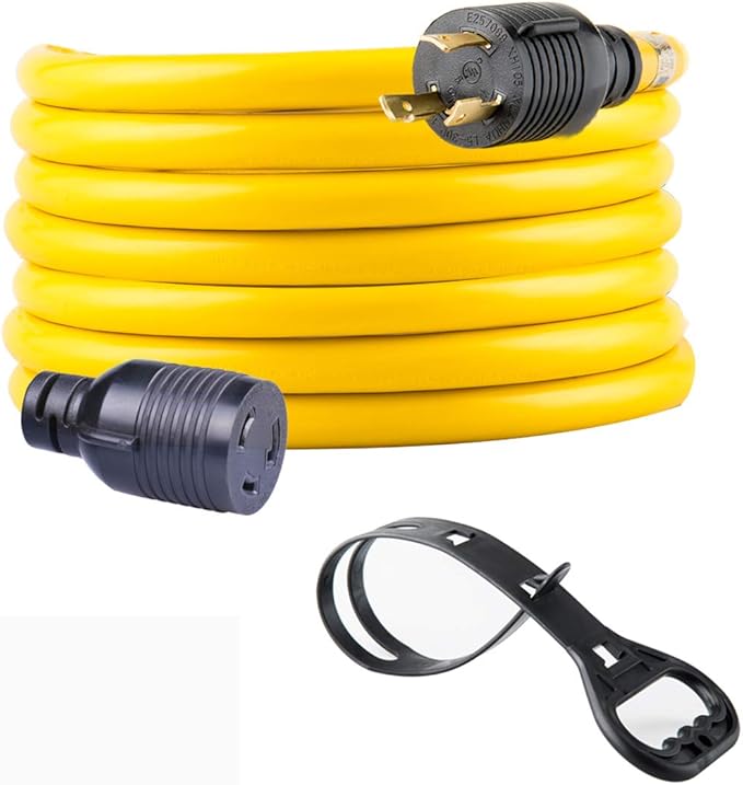 15FT Heavy Duty 3 Prong Generator Locking Power Cord NEMA L5-30P/L5-30R10 Gauge SJTW Cable 125V 30Amp Yellow Generator Lock Extension Cord with UL Listed…