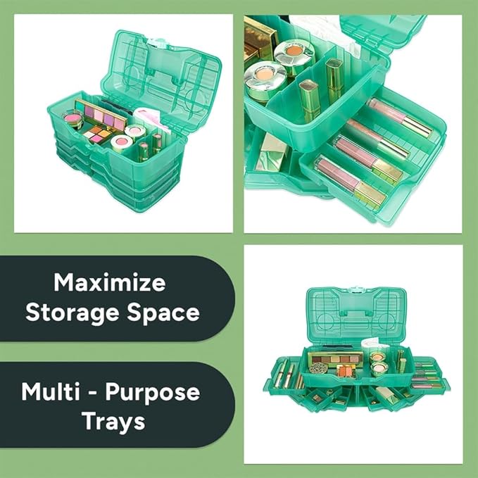 Best Kept Portable Cosmetic Organizer with Compartments | Makeup Organizer Box For Vanity | Skin Care | Jewelry | Cosmetic Train Case | Hair &amp Grooming Storage Case | Green translucent