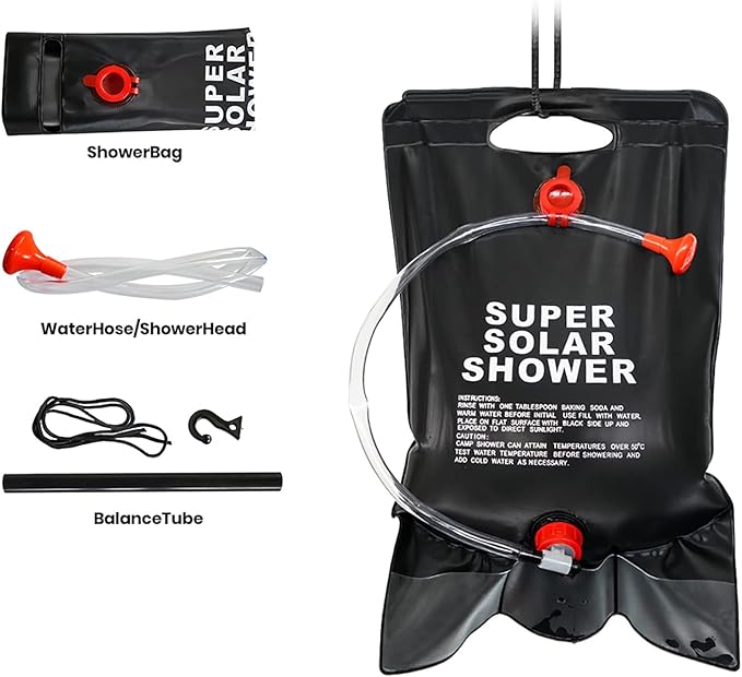 20L Portable Shower Bag with Switch Hose and Plastic Head Large Capacity Solar Water Storage for Camping Outdoor Hiking Picnic
