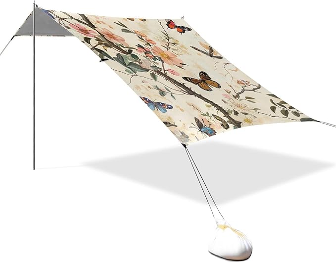 ALAZA Flowers Twigs Butterflies Dragonflies Beach Tent Sun Shelter Portable Canopy Sunshade for Outdoor Camping Picnics Backyard Fun 10x9 ft