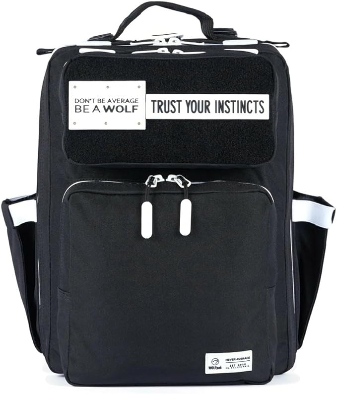 WOLFpak 15L Slim Tactical Gym Backpack - Durable 1000D Waterproof Oxford Material | Minimalist Daypack w/Laptop Pocket &amp Dual Cup Holders | Great for Travel &amp EDC | (Alpha Black White Accents)