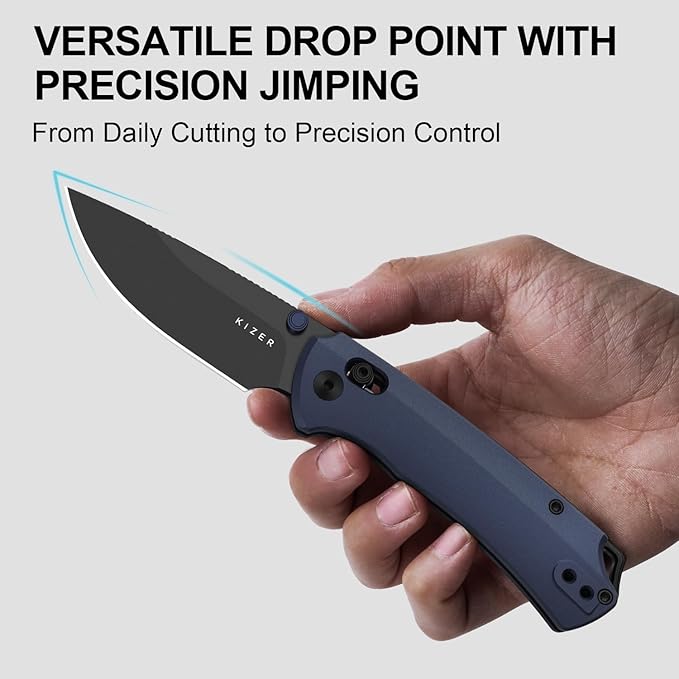 Kizer T1 CD EDC Pocket Knife 3.2 M390 Steel Drop Point Folding Knives with Aluminum Handle Black Matte DLC Coating Thumb Stud Opener Clutch Lock Folding Knife for Camping Hiking Ki3490.2CDA2