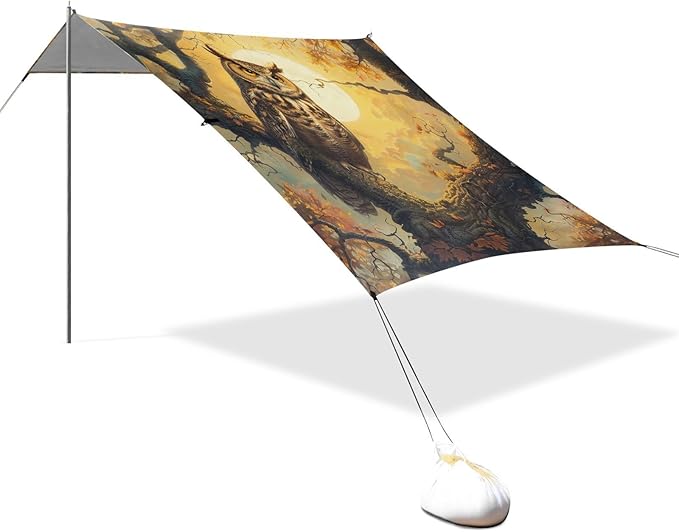 ALAZA Owl on The Tree Beach Tent Sun Shelter Portable Canopy Sunshade for Outdoor Camping Picnics Backyard Fun 10x9 ft
