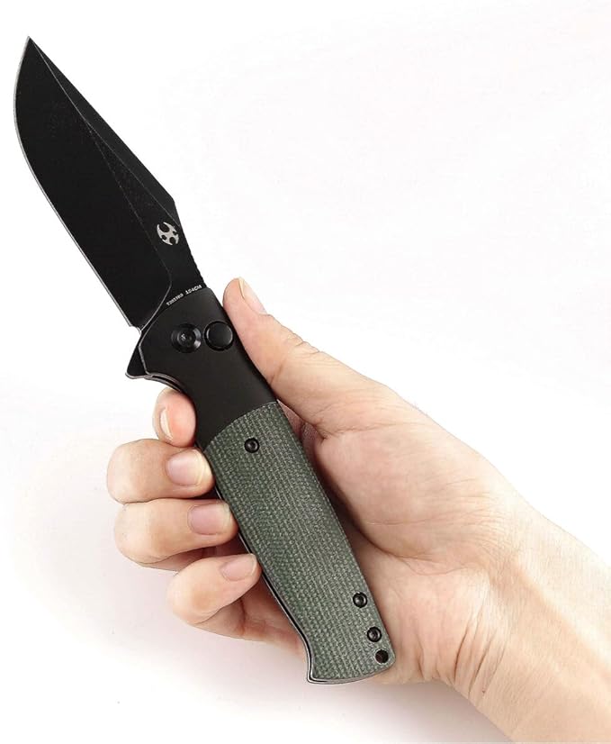 KANSEPT Shikari SBL Pocket Folding Knives EDC Camping Folding Knife 3.35'' 154CM Material Pocket Folding Knife with Black Aluminum Green Micarta Handle Everyday Carry T2027B3