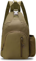 Military Casual Chest Sling Bags with Water Bottle Holder Lightweight Crossbody Daypack(Khaki)