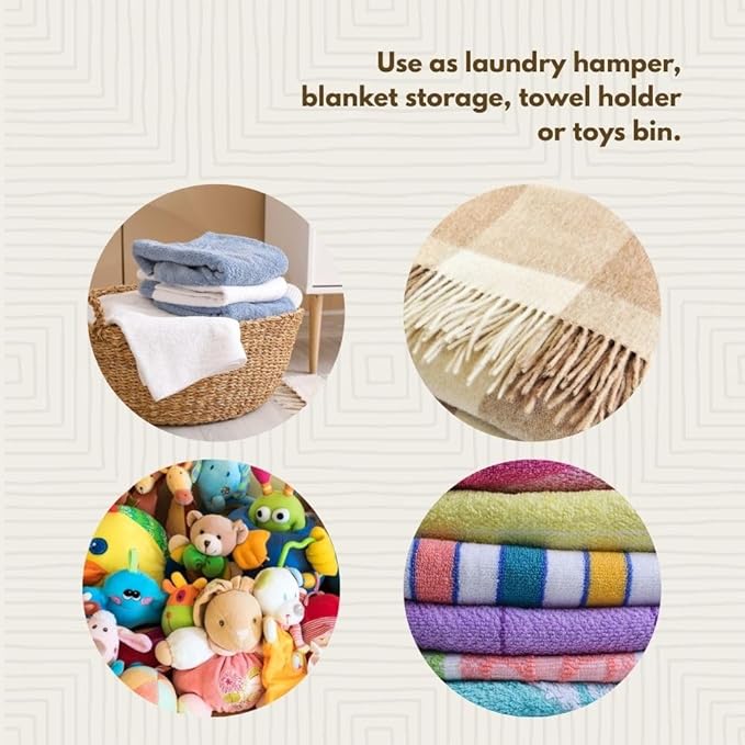 Small Laundry Basket Colorful Pattern on Beige 12 Wide 14 Tall