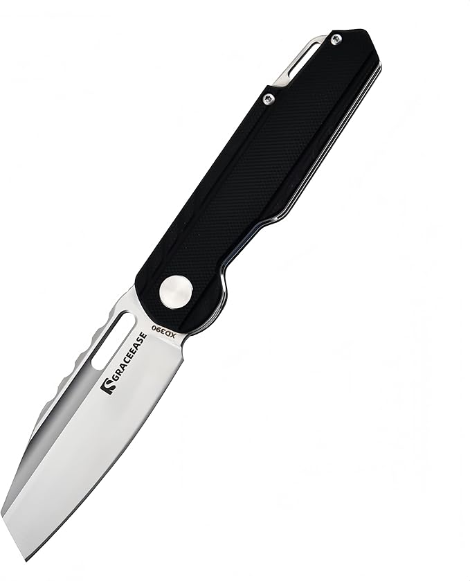 D2 Steel Folding Pocket Knife - EDC Utility Knife with G10 Handle for Camping Hiking(Black)
