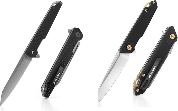 FLISSA 2PCS Folding Knife Set Pocket Knife with D2 Steel Blade G10 Handle Pocket Clip Lightweight Tactical Knife for Camping Hiking Hunting EDC Daily Use Outdoor Activities(Black)