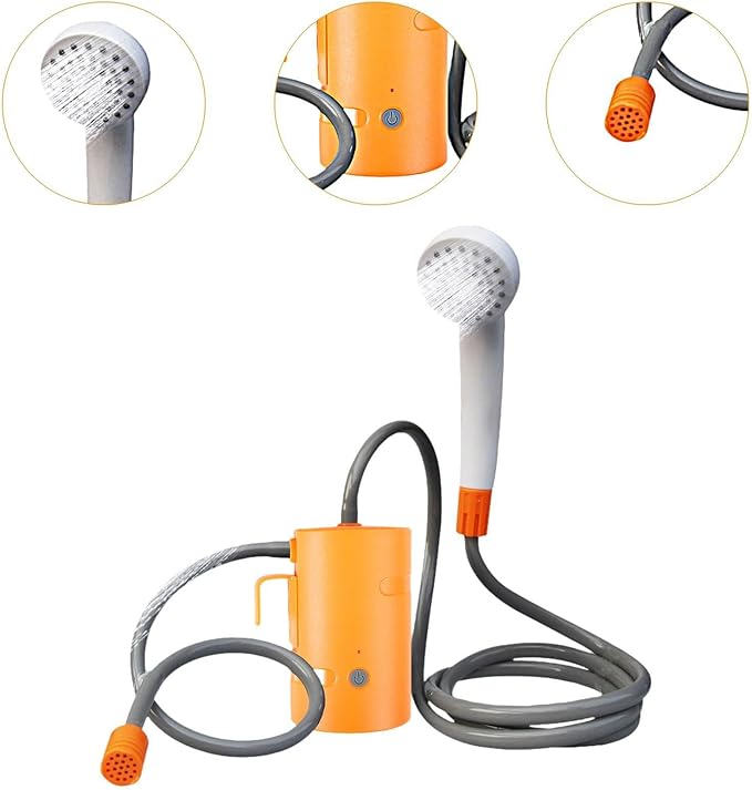 Portable Outdoor Shower System for Travel and Adventure Orange with Remote