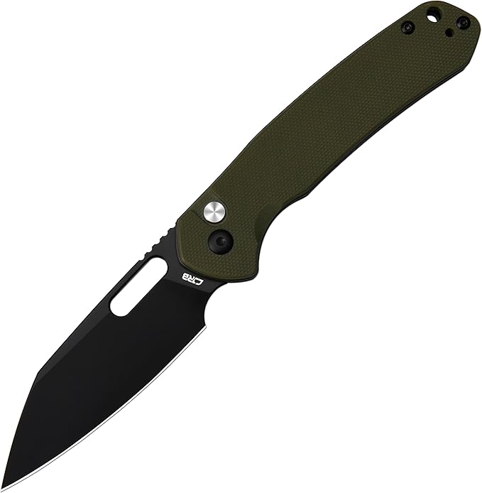 CJRB Pyrite-Alt (J1925A) Folding Pocket Knife with 3.11'' Black PVD AR-RPM9 Blade Green G10 HandleButton Lock EDC Knife with Thumb Hole for OutdoorHiking