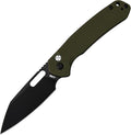 CJRB Pyrite-Alt (J1925A) Folding Pocket Knife with 3.11'' Black PVD AR-RPM9 Blade Green G10 HandleButton Lock EDC Knife with Thumb Hole for OutdoorHiking