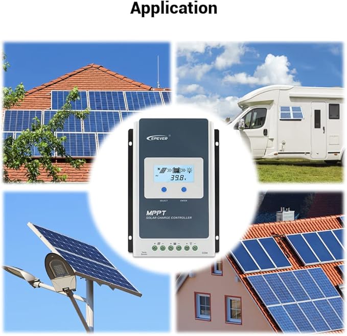 EPEVER 40A Solar Charge Controller MPPT 12V / 24V Auto Max.PV 100V Input Negative Ground Solar Panel Charge Regulator with MT50 Remote Meter Temperature Sensor RTS &amp PC Communication Cable RS485