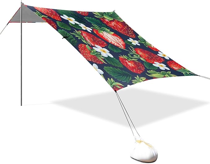 ALAZA Strawberry Leaf Flower Pattern Beach Tent Sun Shelter Portable Canopy Sunshade for Outdoor Camping Picnics Backyard Fun 10x9 ft