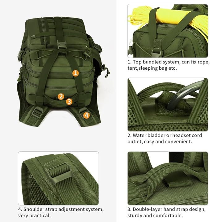 HUNTVP Miltec 30L Military Backpack Men's Tactical Sports Backpack 30 Litres for Travel Trekking Cycling Outdoor Camping Hiking
