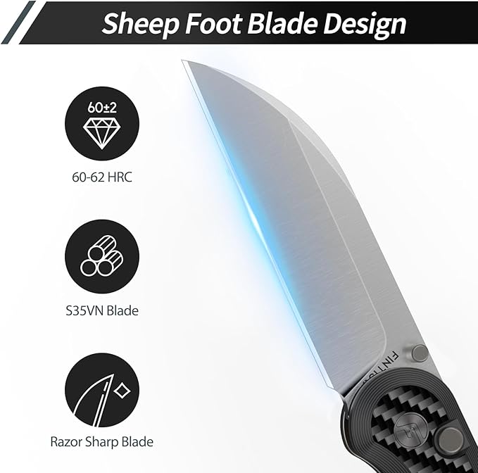 FINTISO Pocket Knife 3 S35VN Blade EDC Knife with Carbon Fiber Handle Folding Knife with Pocket Clip for Outdoor Camping Hunting Hiking Survival Parrot Series