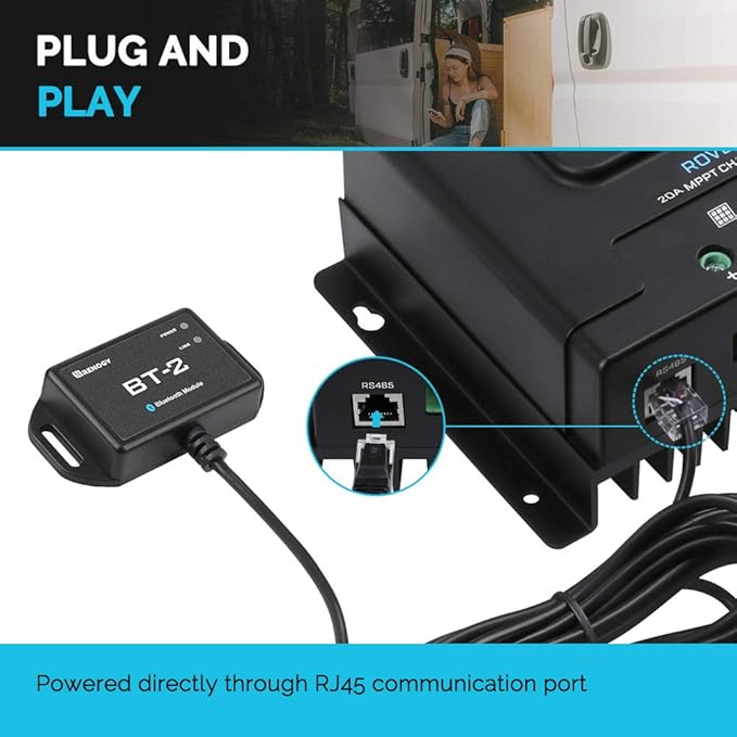 Renogy BT-2 Bluetooth Module RJ45 Communication Port Wirelessly Monitor Real-time Insight Precise Control Compatible Solar Charge Controllers Battery Charger Inverter BT-2 RS485