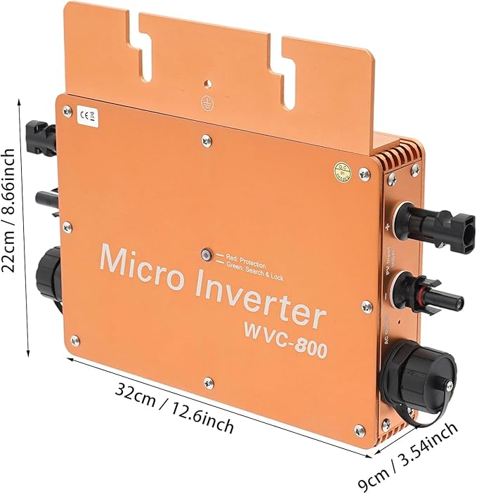 Solar Power Inverter 800W Solar Powered Inverter with LCD Display 22-50VDC 120V (90-140VAC) &amp 230V (170-260VAC) for Commercial Areas Power Plants and Schools (Gold)